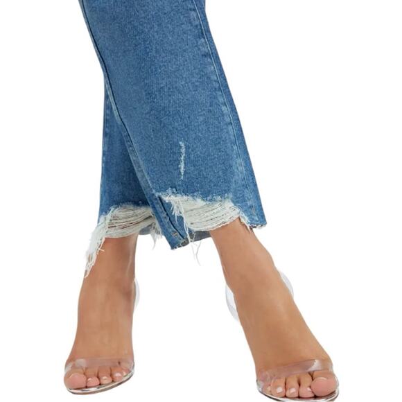 NWT Good American High Waist Frayed Hem Straight Jeans Size 10/30 Retail $145 - Picture 4 of 7